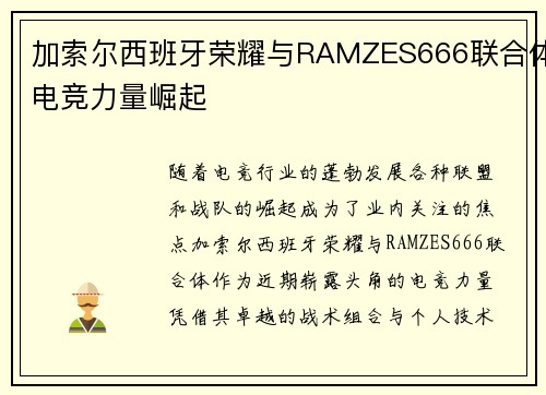加索尔西班牙荣耀与RAMZES666联合体电竞力量崛起